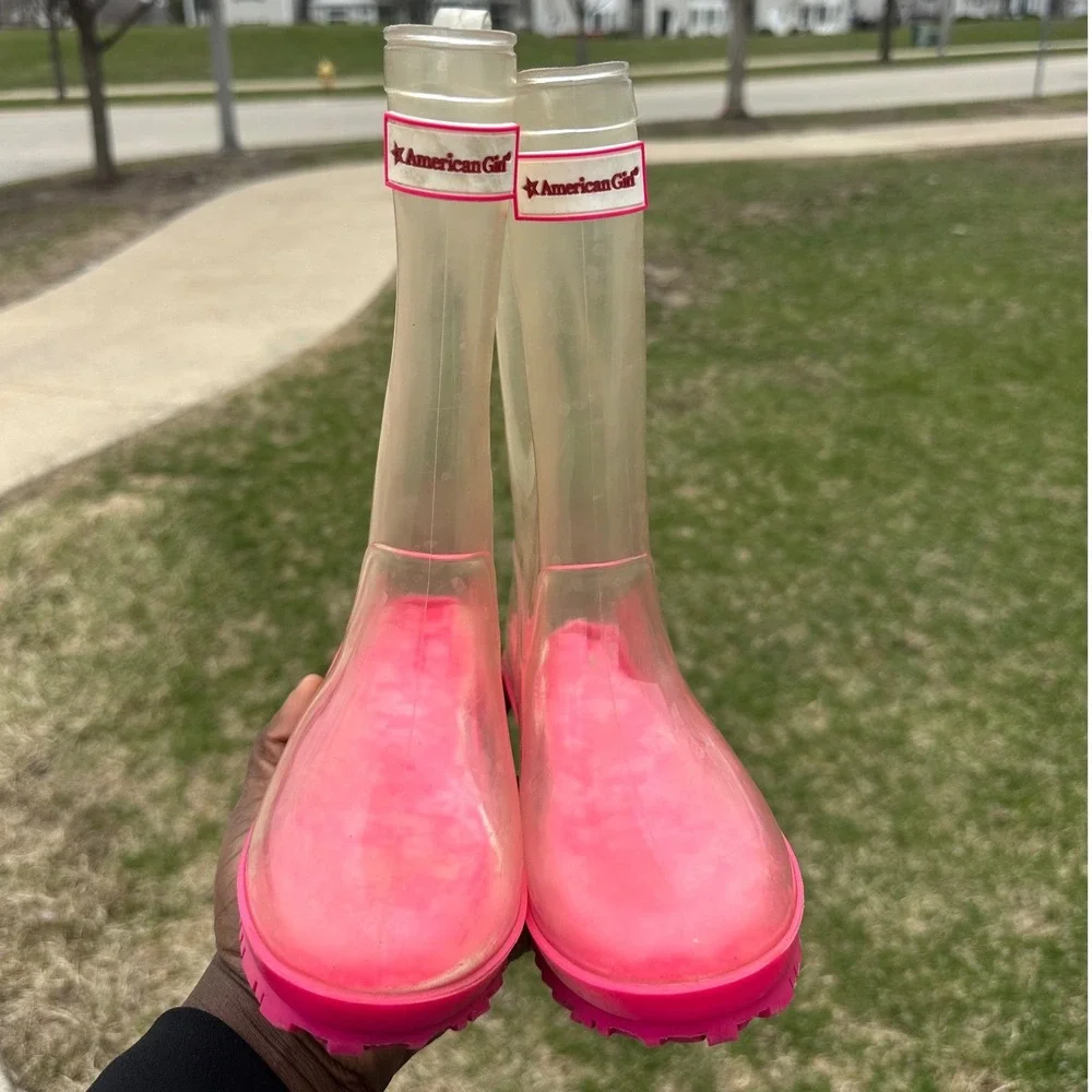 American Girl Wellie Wishers Peekaboo Clear‎ Rubber Rain Boots Size 1/2